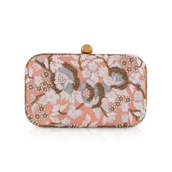 Badgley Mischka English Floral Embroidered Clutch Gold Chain Hard Case $112 - Picture 1 of 6